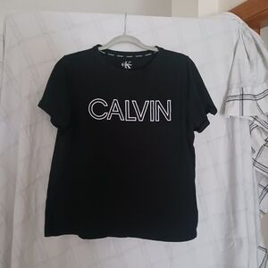 Calvin Klein Womens Black Short Sleeve Graphic Logo T-Shirt Size Large CK L/G
